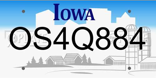 OS4Q884 Iowa License Plate