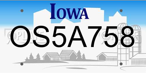 OS5A758 Iowa License Plate