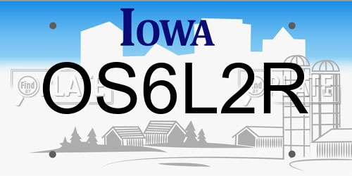 OS6L2R Iowa License Plate