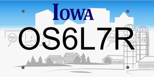 OS6L7R Iowa License Plate