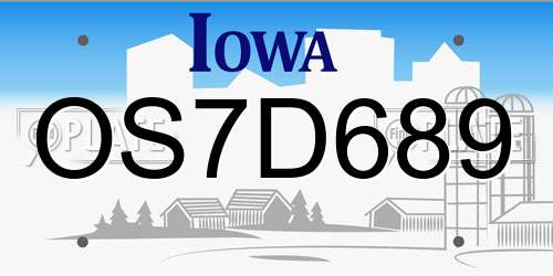 OS7D689 Iowa License Plate