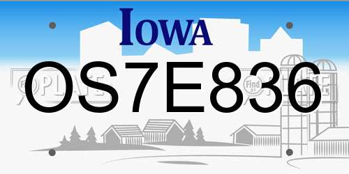 OS7E836 Iowa License Plate