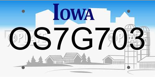 OS7G703 Iowa License Plate