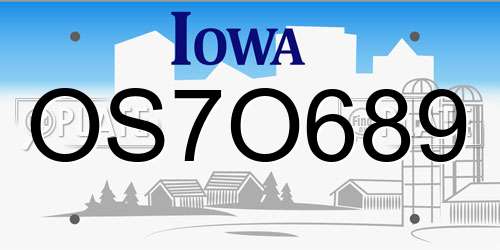 OS7O689 Iowa License Plate