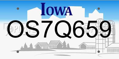 OS7Q659 Iowa License Plate