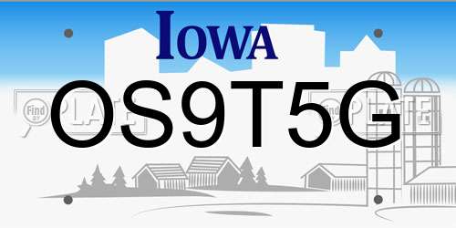 OS9T5G Iowa License Plate