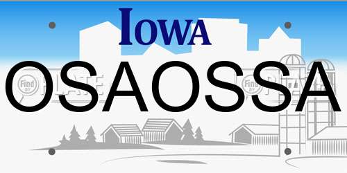OSAOSSA Iowa License Plate