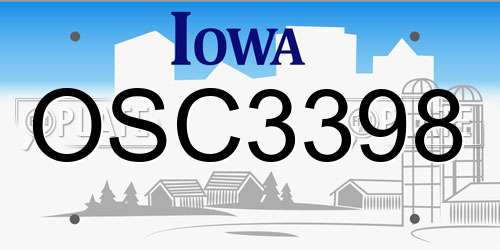OSC3398 Iowa License Plate