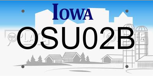 OSU02B Iowa License Plate