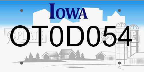 OT0D054 Iowa License Plate