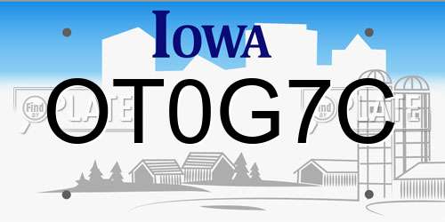 OT0G7C Iowa License Plate