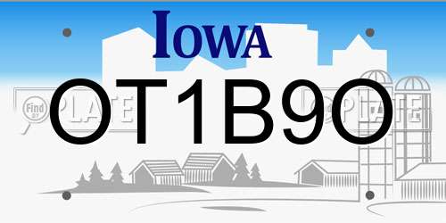 OT1B9O Iowa License Plate
