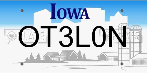 OT3L0N Iowa License Plate