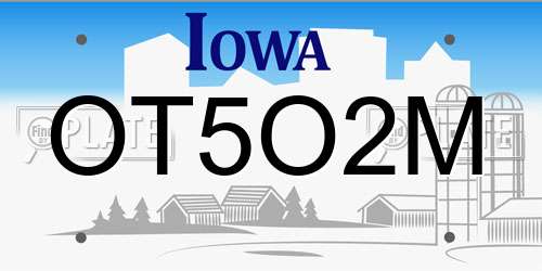 OT5O2M Iowa License Plate