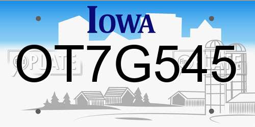 OT7G545 Iowa License Plate