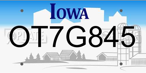 OT7G845 Iowa License Plate