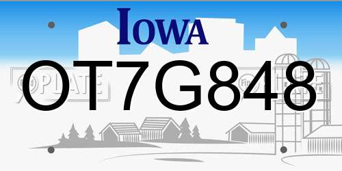 OT7G848 Iowa License Plate