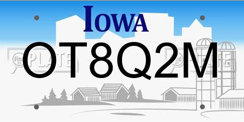 OT8Q2M Iowa License Plate