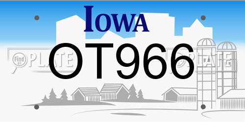 OT966 Iowa License Plate