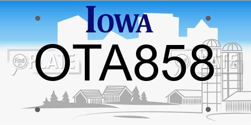 OTA858 Iowa License Plate