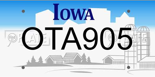 OTA905 Iowa License Plate