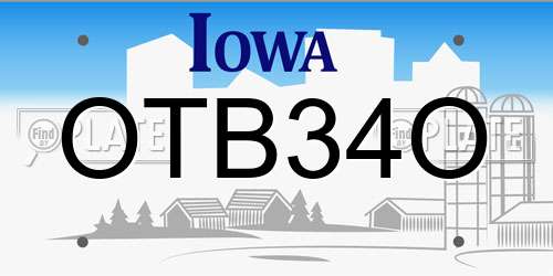 OTB34O Iowa License Plate