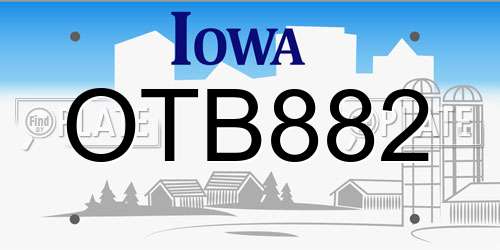 OTB882 Iowa License Plate