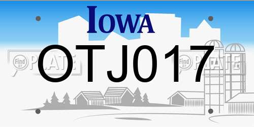 OTJ017 Iowa License Plate
