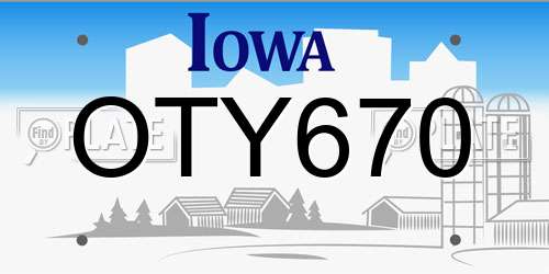 OTY670 Iowa License Plate