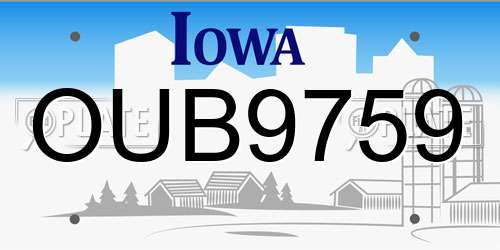 OUB9759 Iowa License Plate