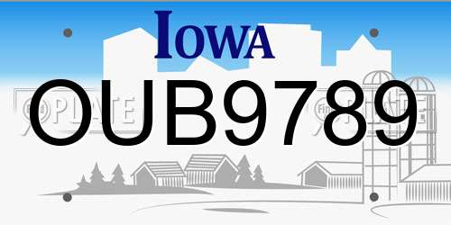 OUB9789 Iowa License Plate