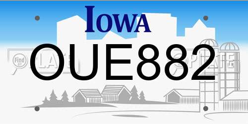 OUE882 Iowa License Plate