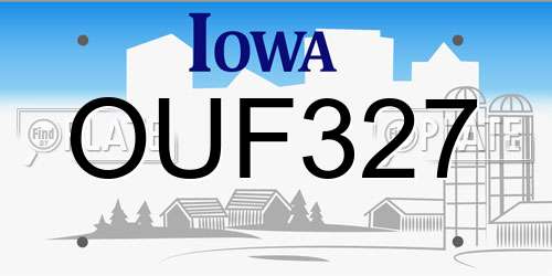 OUF327 Iowa License Plate