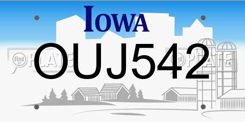 OUJ542 Iowa License Plate