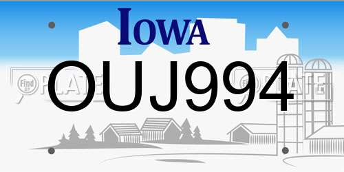 OUJ994 Iowa License Plate