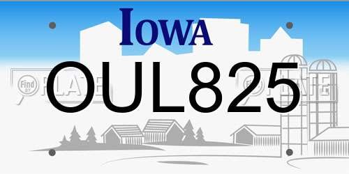 OUL825 Iowa License Plate