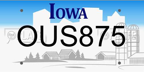 OUS875 Iowa License Plate