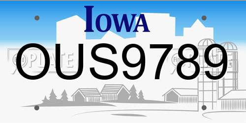 OUS9789 Iowa License Plate