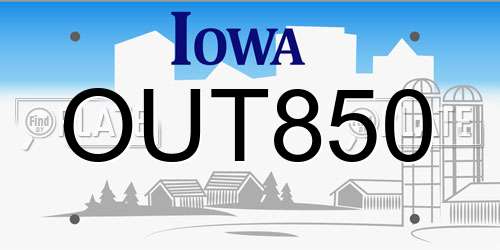 OUT850 Iowa License Plate