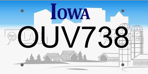 OUV738 Iowa License Plate