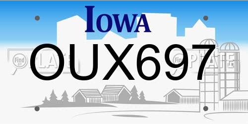 OUX697 Iowa License Plate