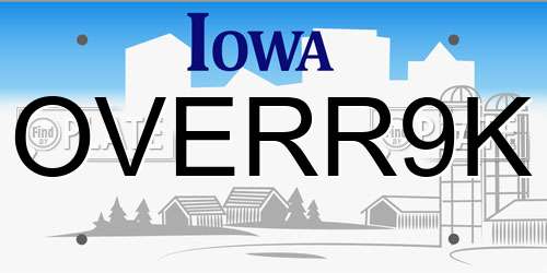 OVERR9K Iowa License Plate