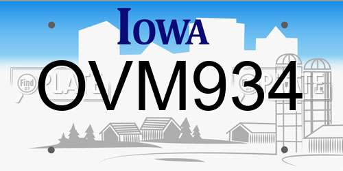 OVM934 Iowa License Plate