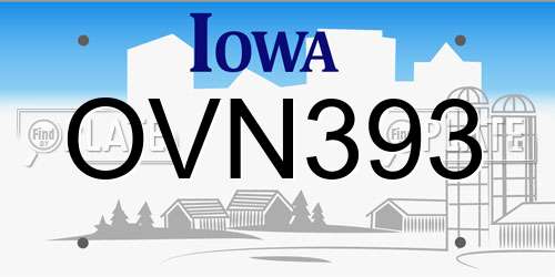 OVN393 Iowa License Plate