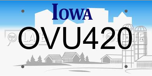 OVU420 Iowa License Plate