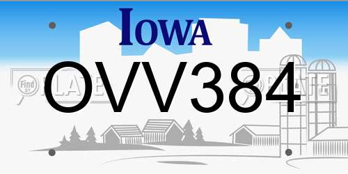 OVV384 Iowa License Plate