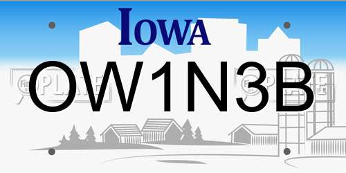 OW1N3B Iowa License Plate