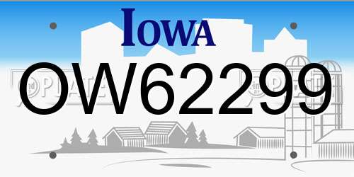 OW62299 Iowa License Plate