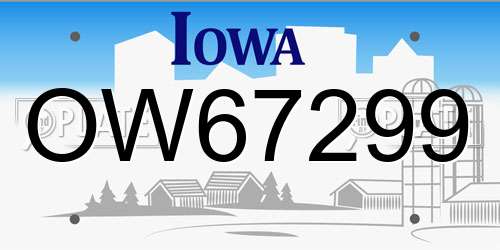 OW67299 Iowa License Plate