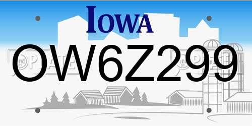 OW6Z299 Iowa License Plate